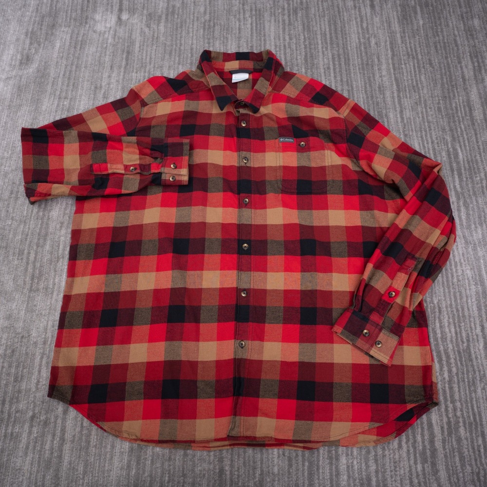 Columbia Flannel Shirt Mens 4XT Red Plaid Excellent Tall Long Sleeve Button Up